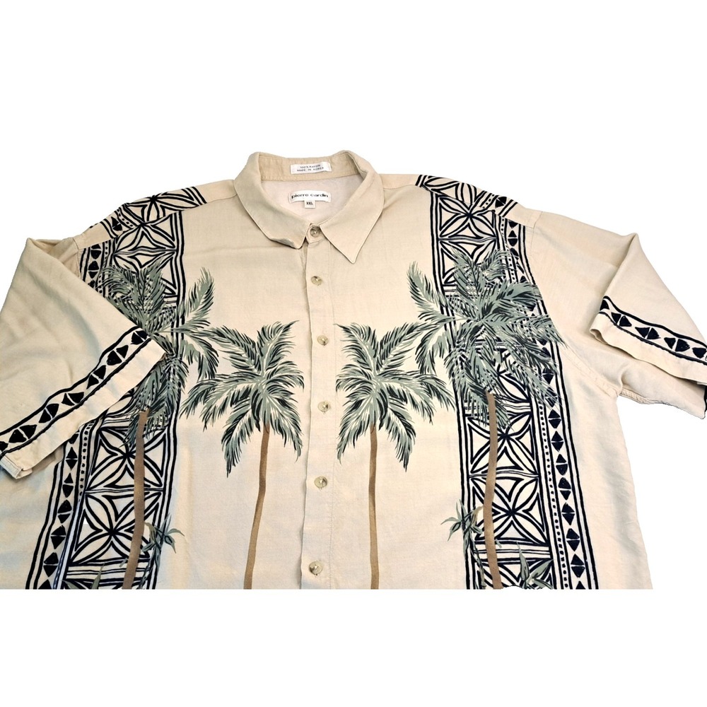 Pierre Cardin Mens XXL Hawaiian Shirt Tropical Palm Trees Vacation Resortwear